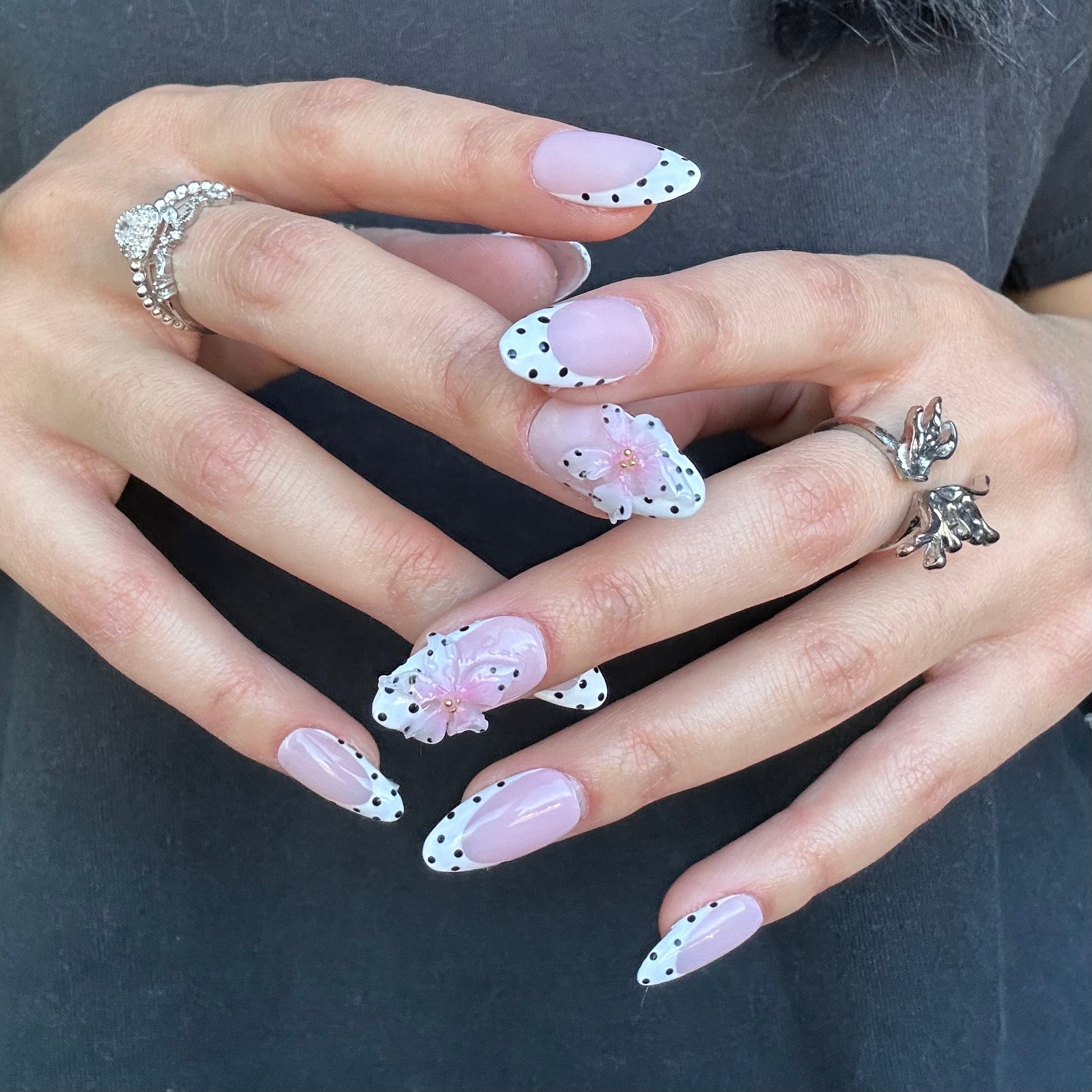 Black Polka Dots with 3D Flower