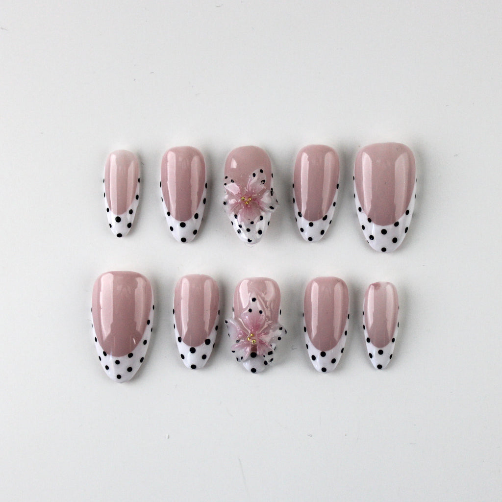 Black Polka Dots with 3D Flower