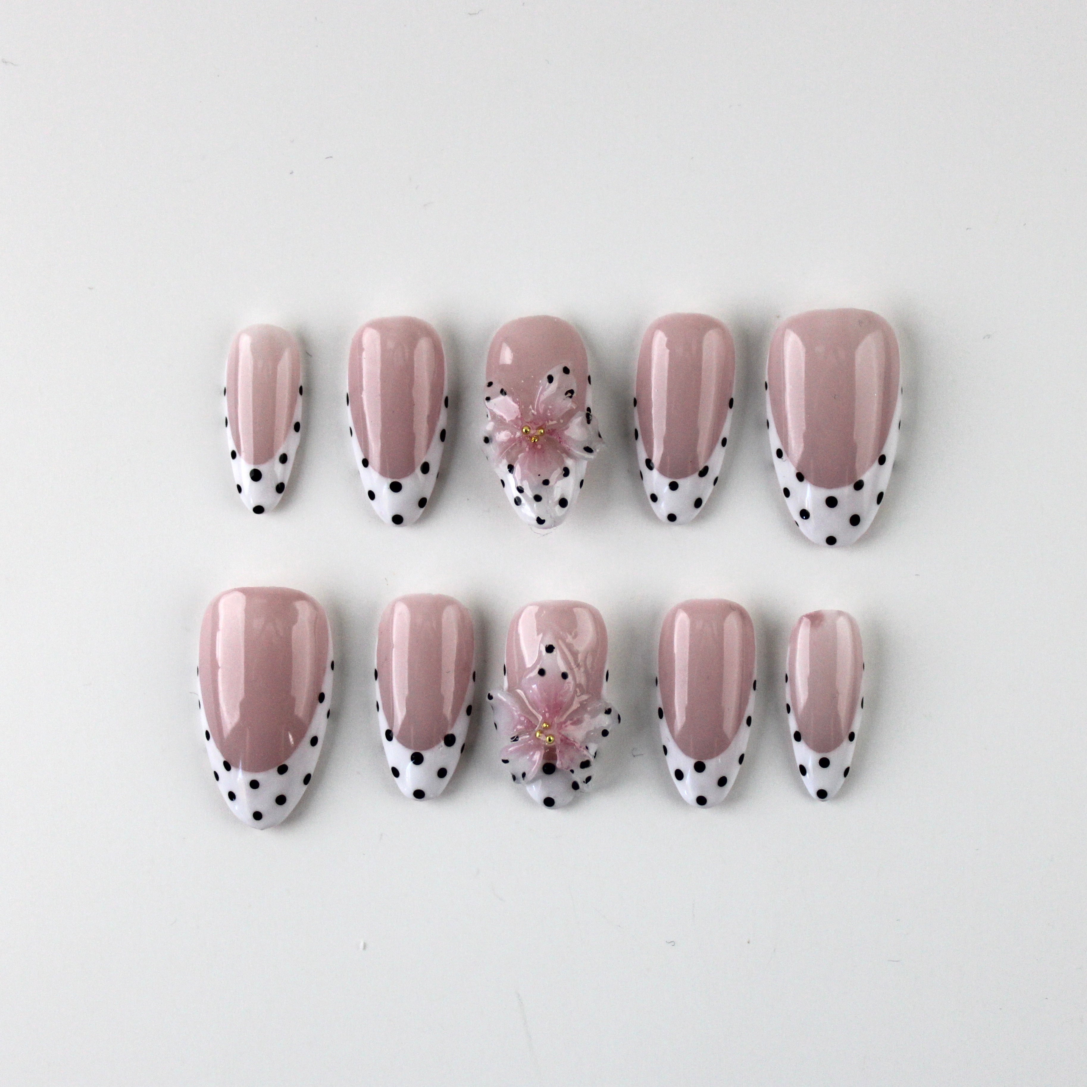 Black Polka Dots with 3D Flower