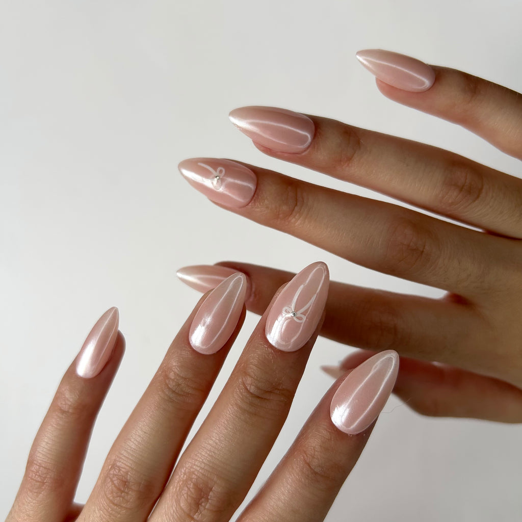 Glazed Nude Bow Press-Ons