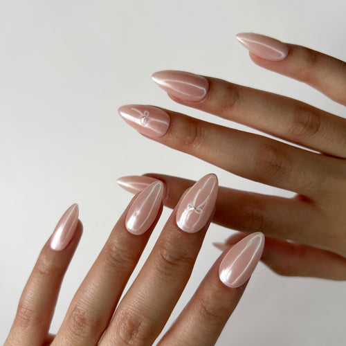 Glazed Nude Bow Press-Ons