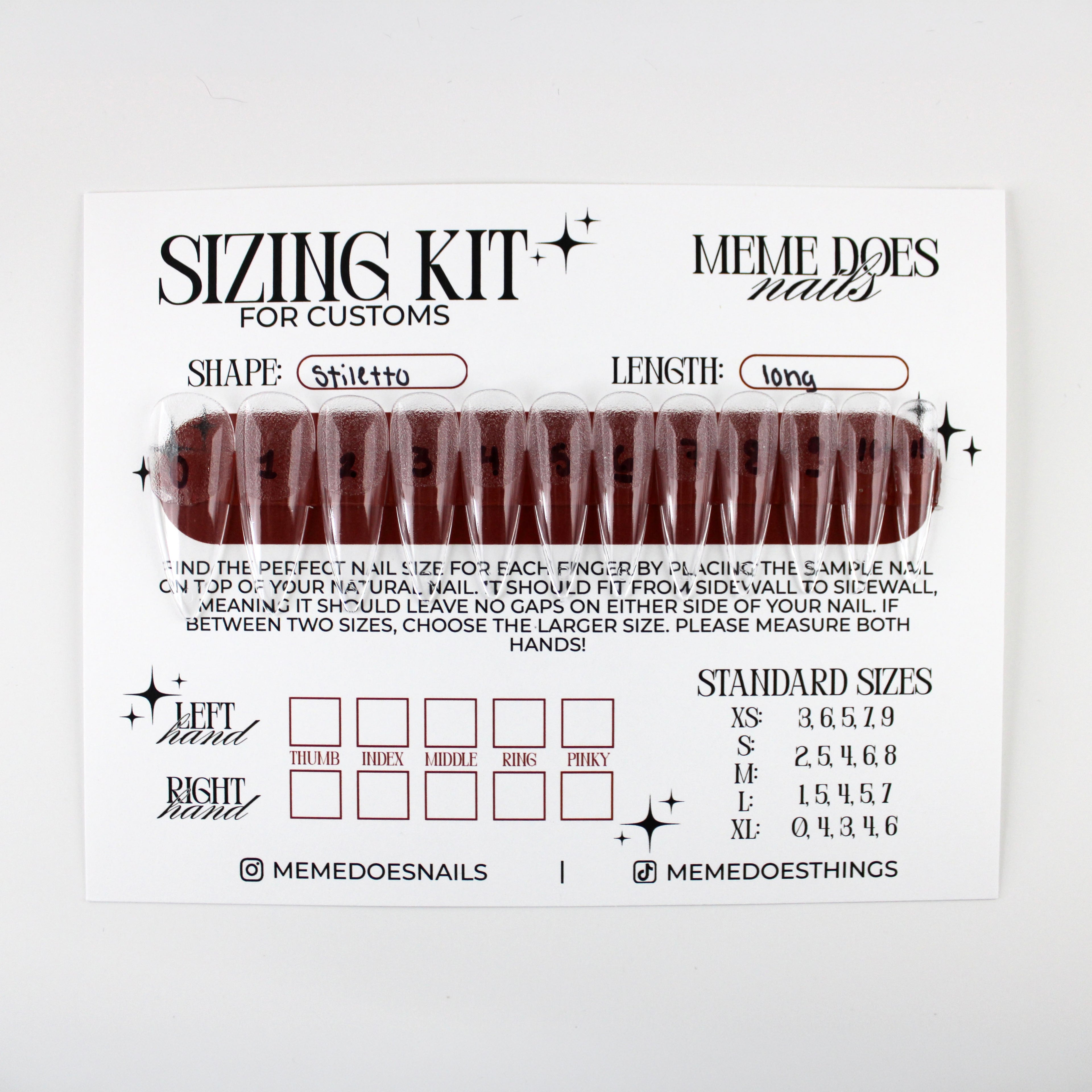 Long Stiletto Sizing Kit for Press-Ons