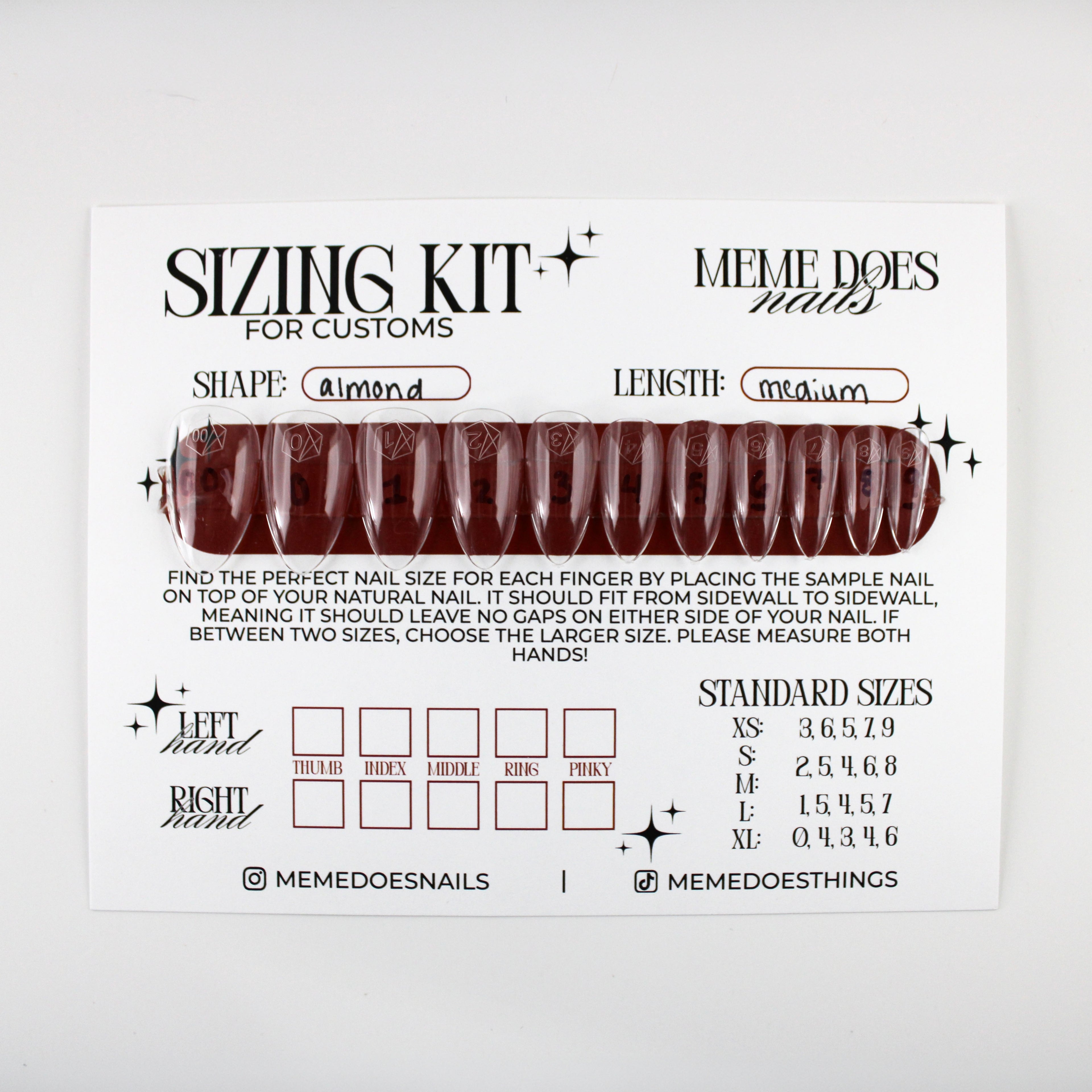 Medium Almond Sizing Kit for Press-Ons
