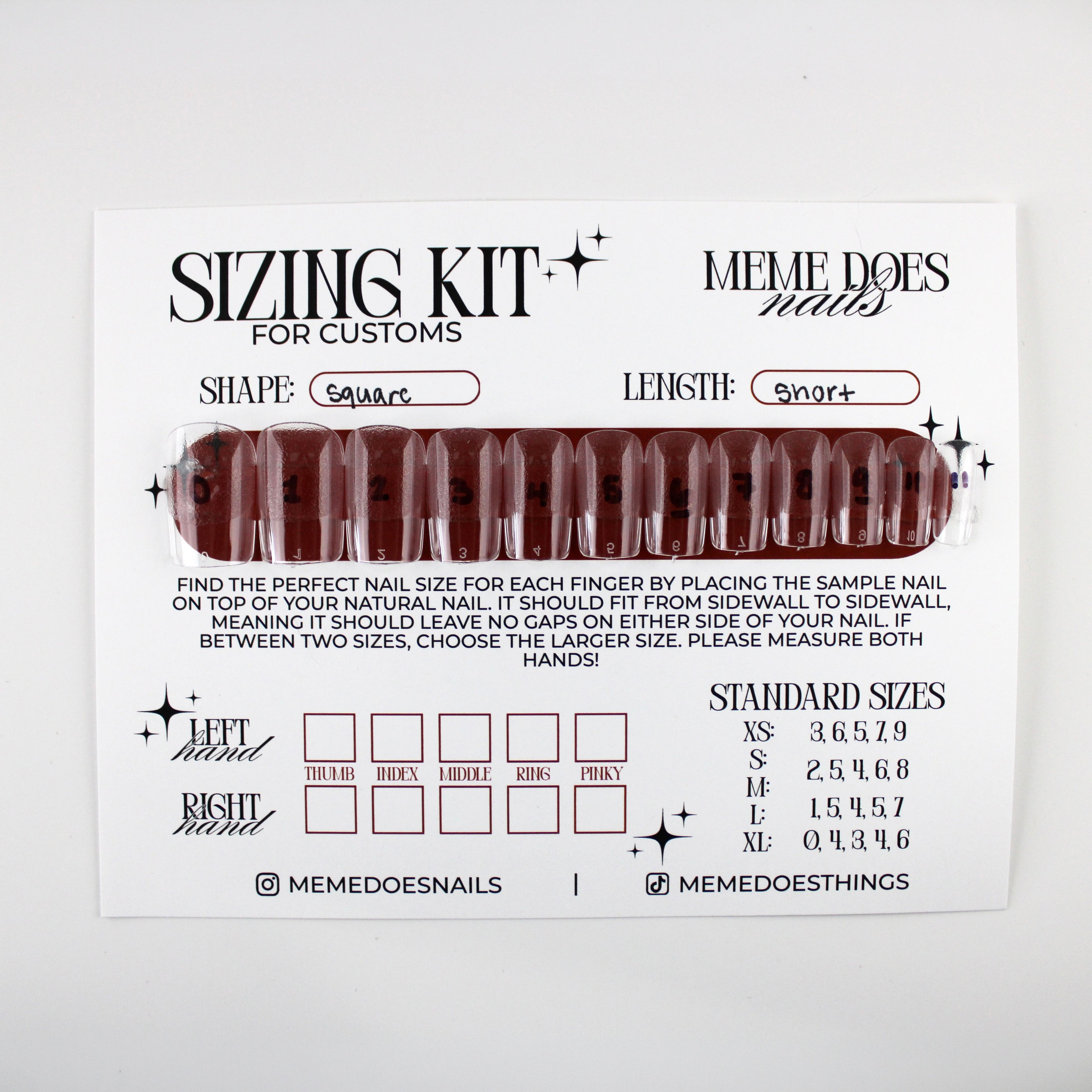 Short Square Sizing Kit for Press-Ons