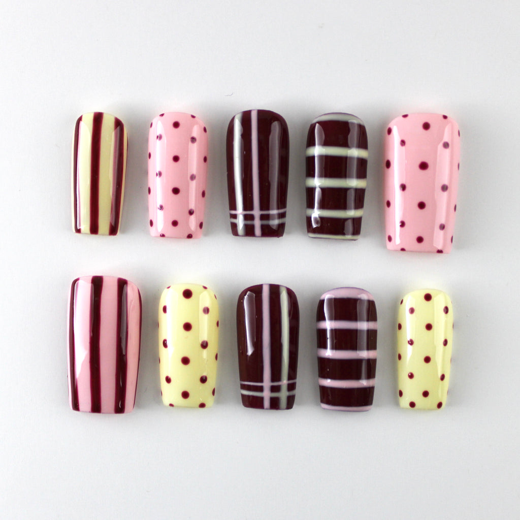 Pink Polka-Stripe Press-Ons