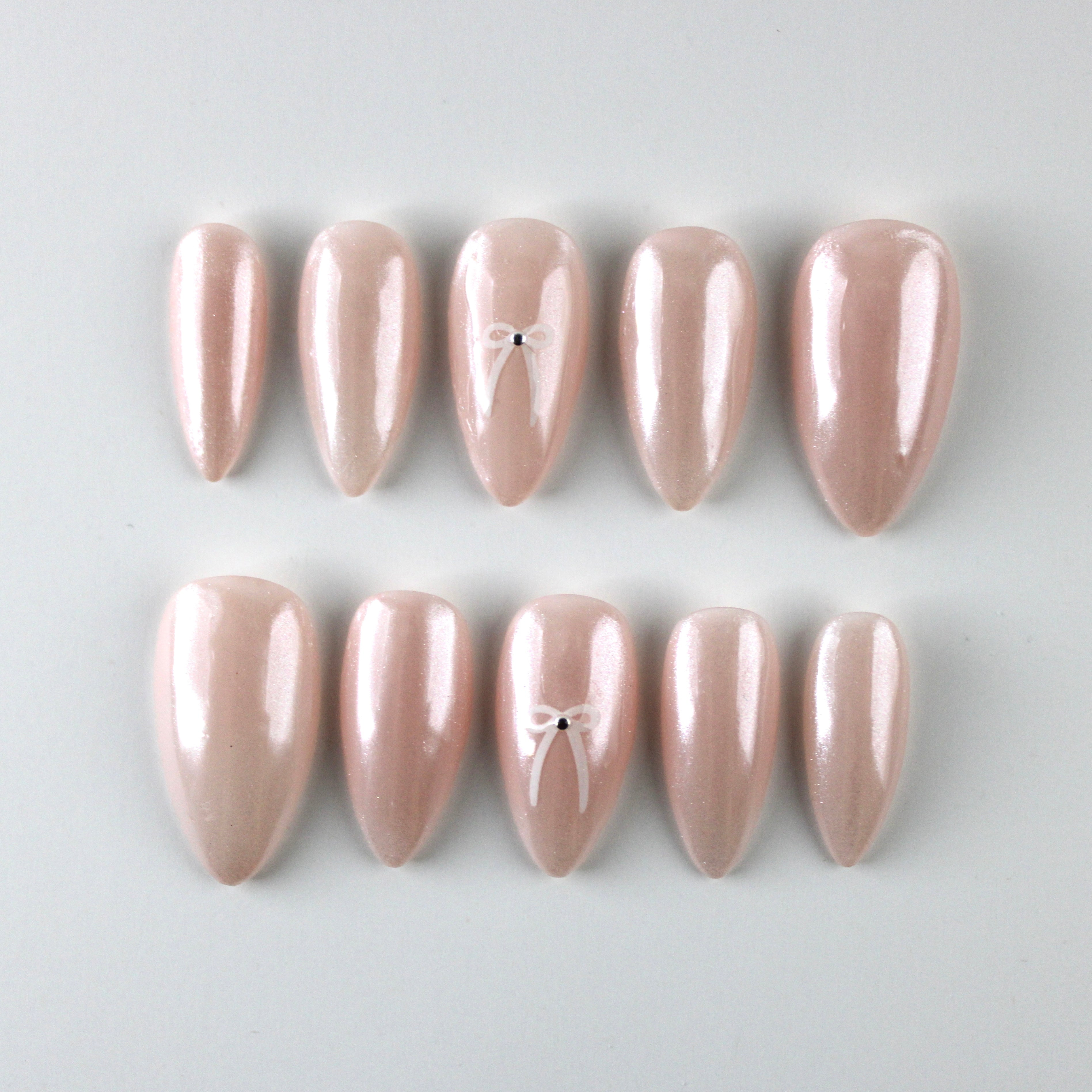 Glazed Nude Bow Press-Ons