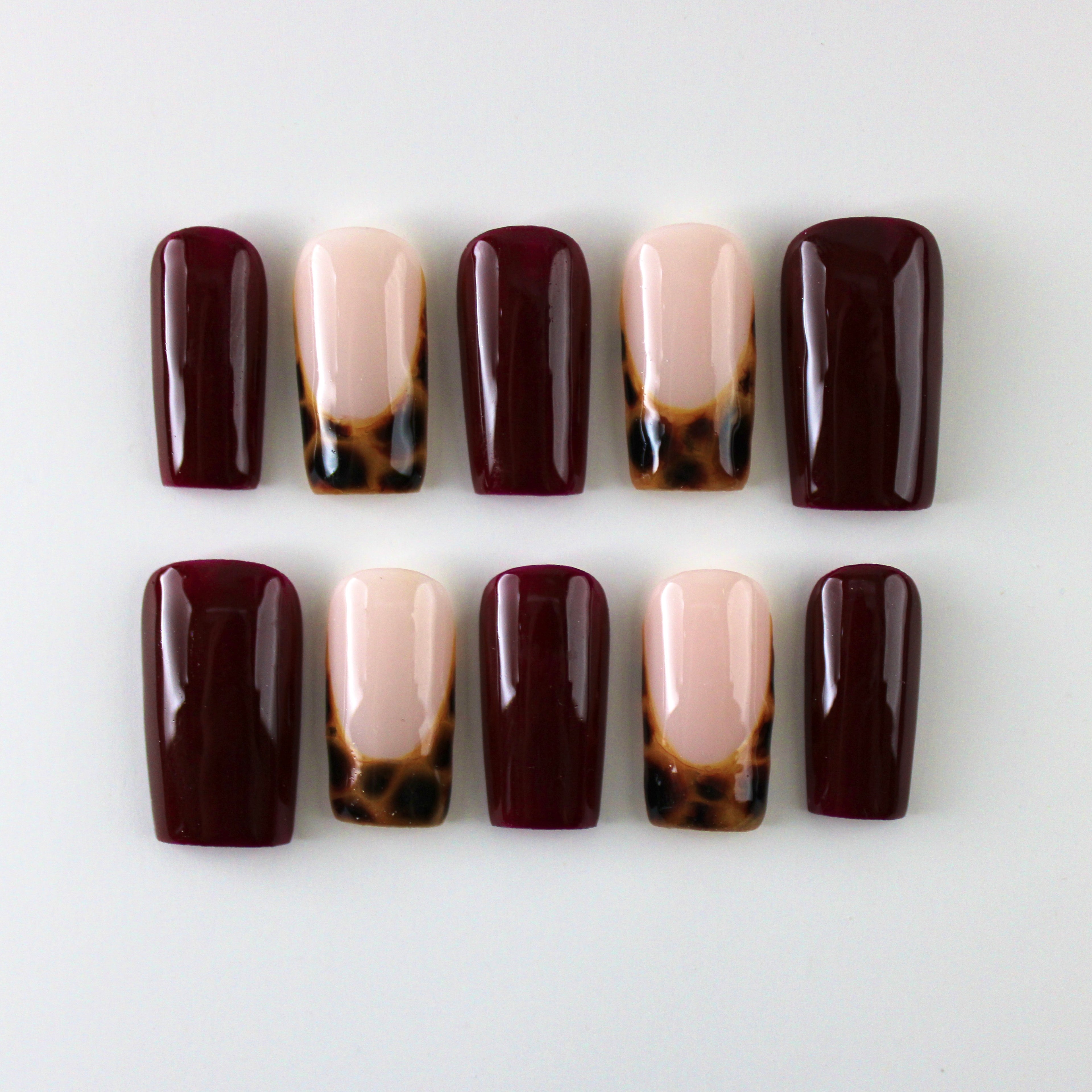 Wine Red Tortoiseshell Press-Ons