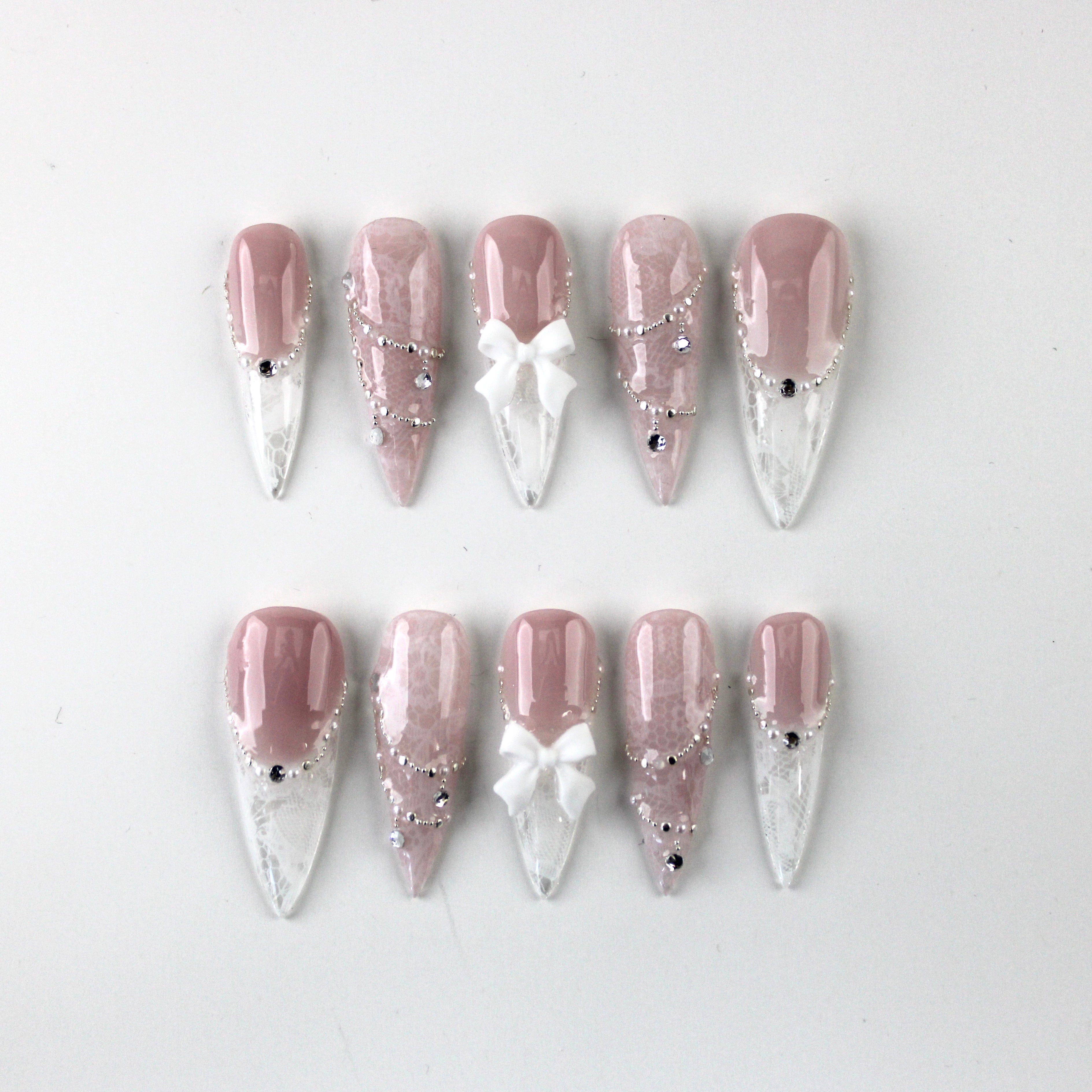 Elegant Lace 3D Bow Press-Ons